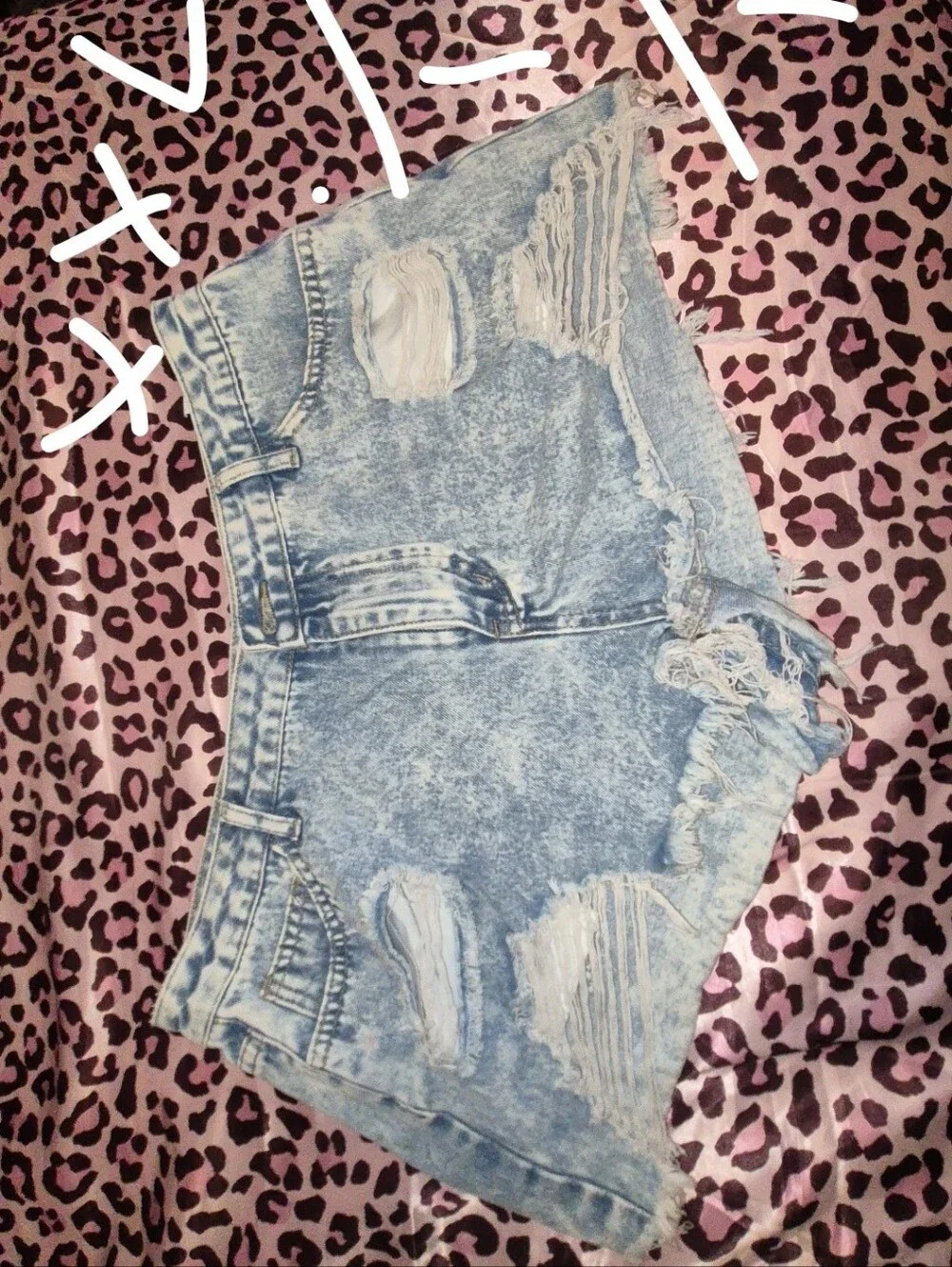 Light Wash Distressed Denim Shorts - Women's